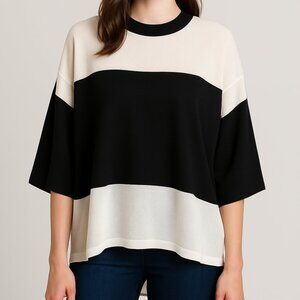 Public School Grey/Black/White Colorblock Wool-Acrylic Sweater • Size M